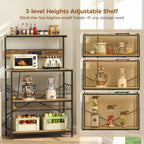 VUSIGN Kitchen Bakers Rack with Power Outlet, 31.5 Inch Coffee Bar Station with 6 S Hooks, 4 Tiers Microwave Stand with Storage, Kitchen Stand for Pots/Pans/Spices, Rustic Brown