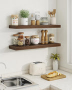 Marsmiles 6.7" Floating Shelves for Wall, Wooden Shelves with Invisible Brackets Set of 2, Rustic Farmhouse Wall Mounted Shelf for Kitchen Bathroom Living Room Study, Walnut