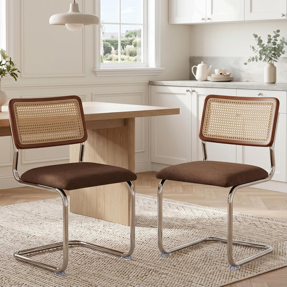 GrandNoor Natural Rattan Dining Chairs Set of 2, Cesca Design Kitchen Chair