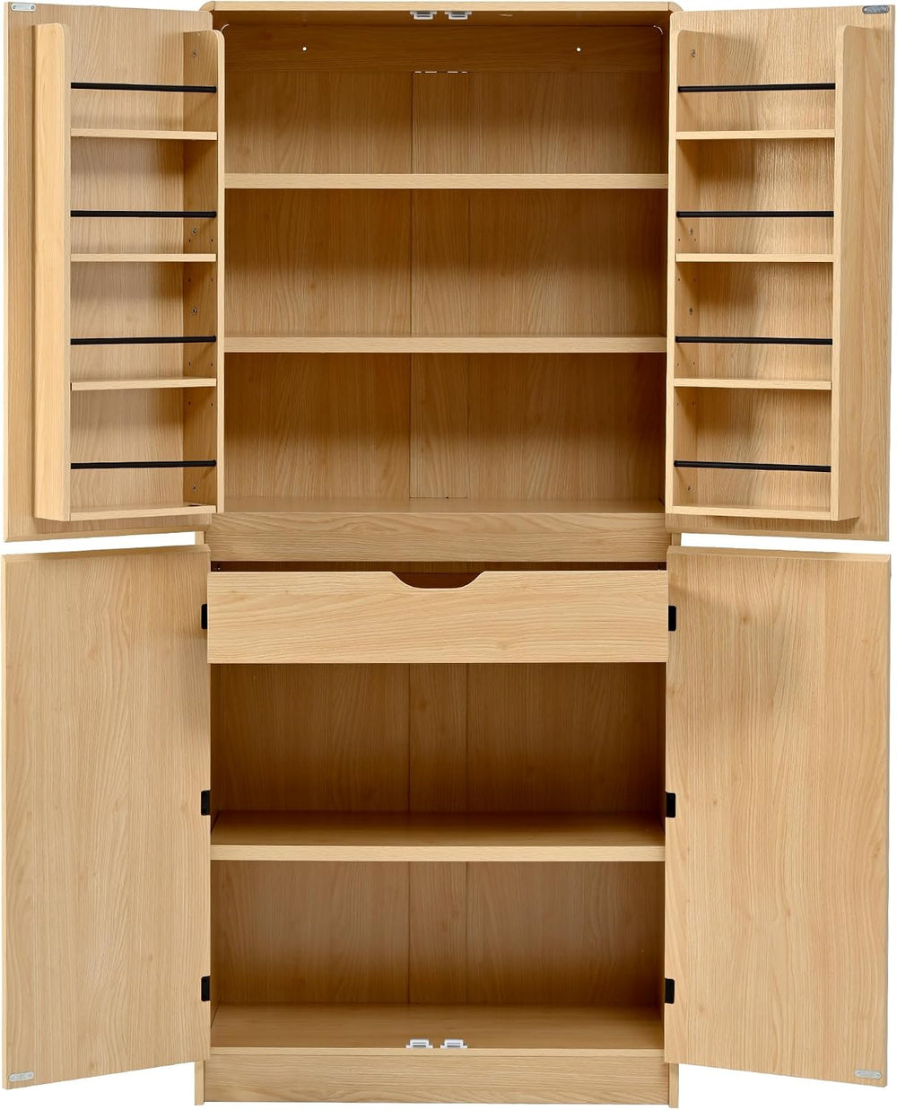 72" Tall Farmhouse Kitchen Pantry Cabinet with 8 Door Shelves,Curved Des...