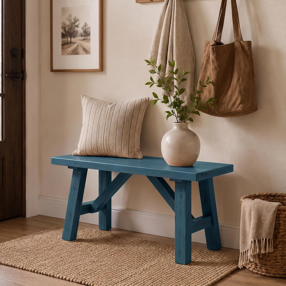30" Farmhouse Entryway Bench, Rustic Solid Wood Dining Room Bench Small ...