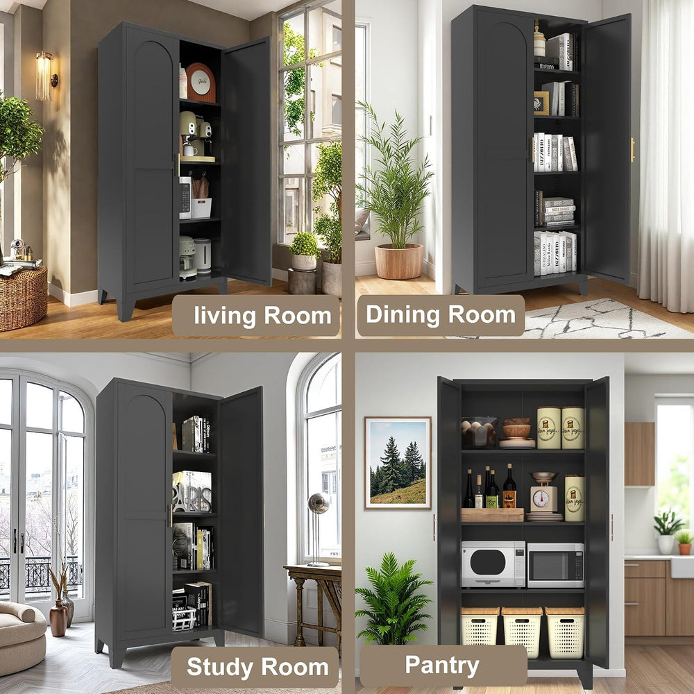 RYH Metal Pantry Cabinet with Doors & 3/4 Shelves, Kitchen Storage Cabine...