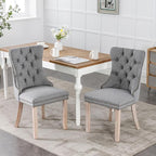 Grey Dining Chairs Set of 4, Upholstered Tufted Linen Fabric Dining Room Chairs with High Back, Nailhead Trim and Solid Wood Legs, Modern Dining Chair for Dining Room, Kitchen(Grey)
