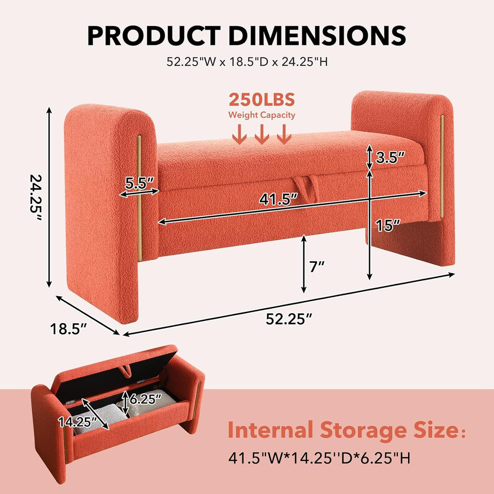 NIOIIKIT 52" Storage Ottoman Bench, Teddy Upholstered Storage Bench with...