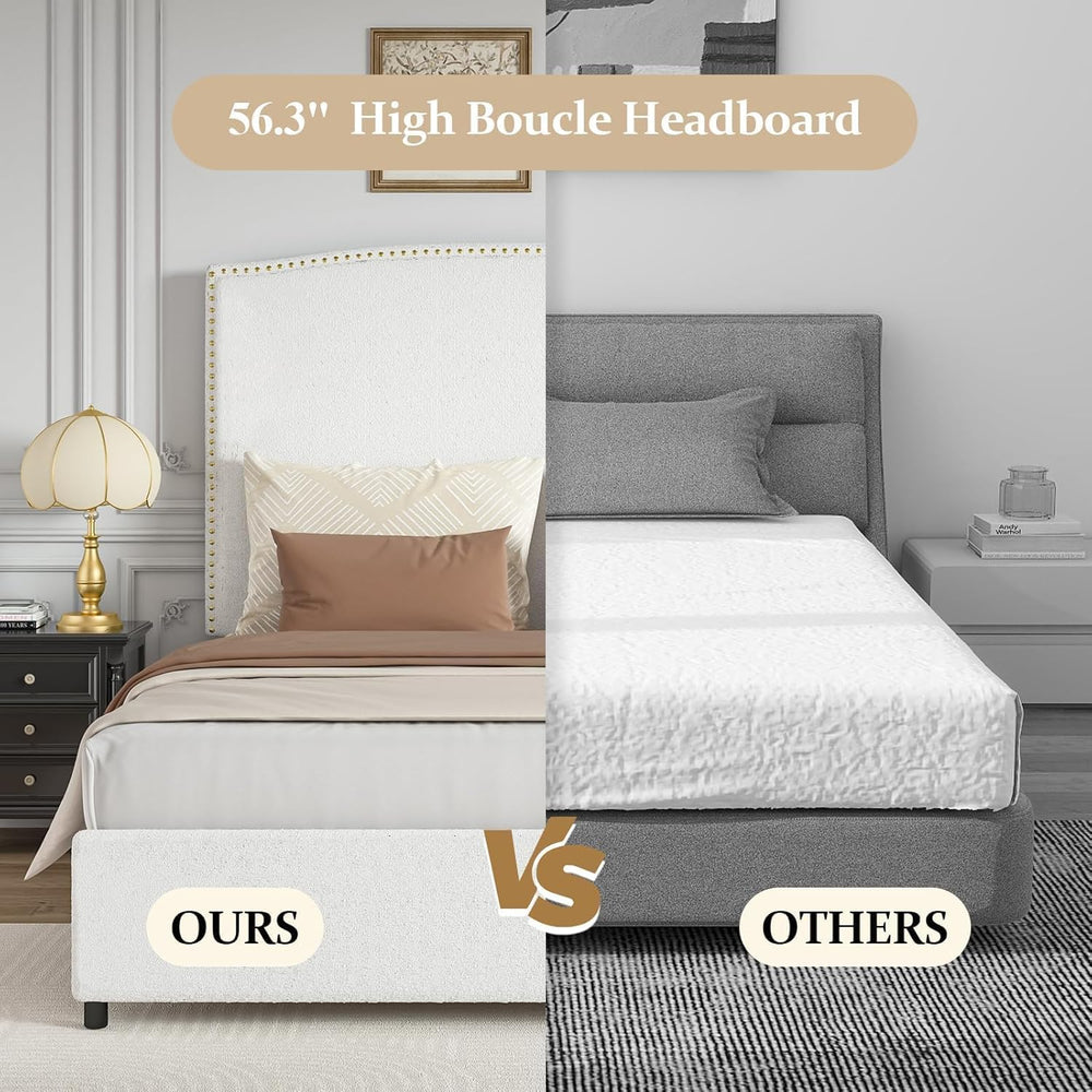 BarnFurin King Size Bed Frame with 56" Tall Headboard, White