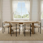 Boucle Dining Chairs Set of 6, Beige Dining Chairs with Upholstered Seat and Round Back, Mid-Century Modern Kitchen Chairs for Dining Room, Restaurant