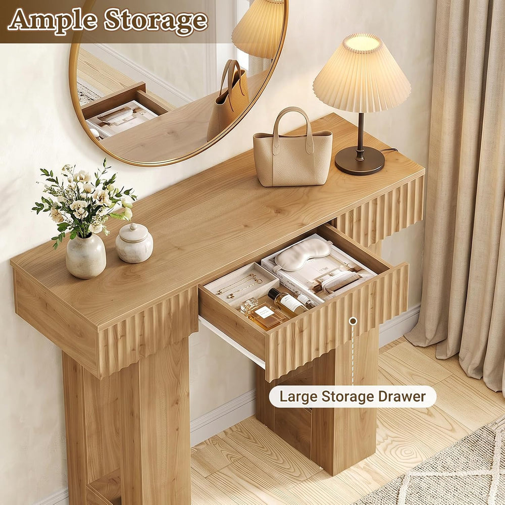 Unikito 39" Console Table with Storage Drawer and Outlets, Fluted Design...
