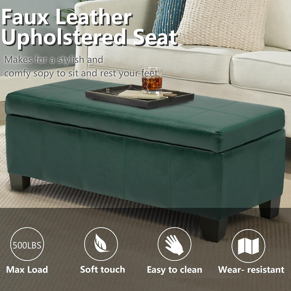 51 Inch Storage Ottoman, Storage Bench with Safety Hinge, Upholstered Synthet...