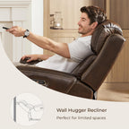 CHITA Wall Hugger Genuine Leather Power Recliner Chair, Dark Brown | Adjustable Power Headrest, USB & Type-C Ports, Compact Electric Recliner for Small Spaces & Living Rooms & RV