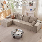 140" L Shaped Cloud Sectional Couch for Living Room, Modular Floor Deep-Seat Sofa, Big Comfy Corduroy Couches Set with Fluffy Memory Foam for Living Room Bedroom, No Assembly Required, Camel