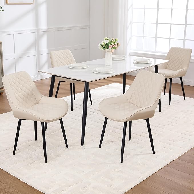 Dining Chair Set of 4, Modern Dining Chairs with Thick Cushions, Faux Leather...