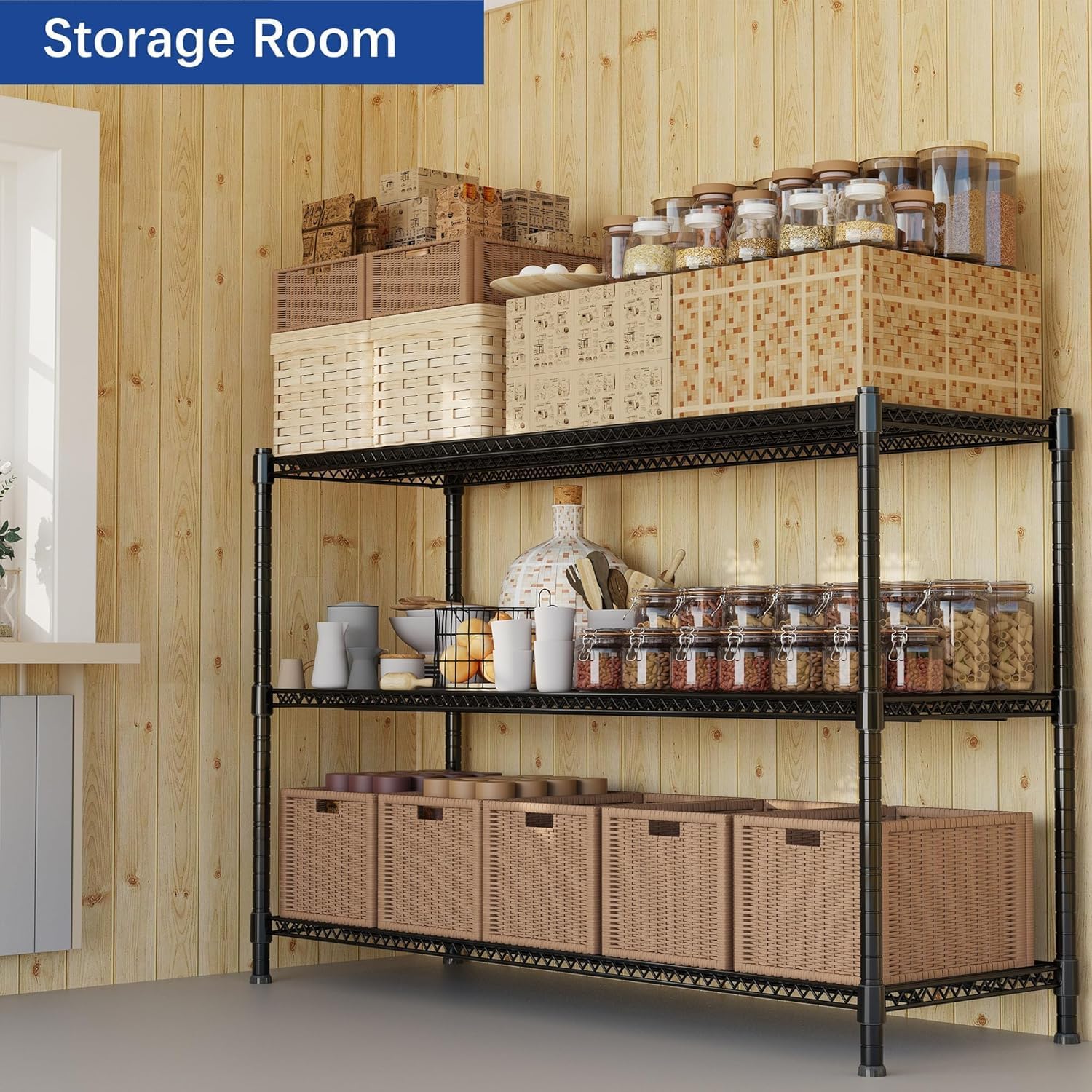 REGILLER 3-Wire Shelf Adjustable Heavy Duty Storage Shelves,Metal Organizer Wire Rack for Laundry Bathroom Kitchen Pantry Closet Garage Shelving No Wheel