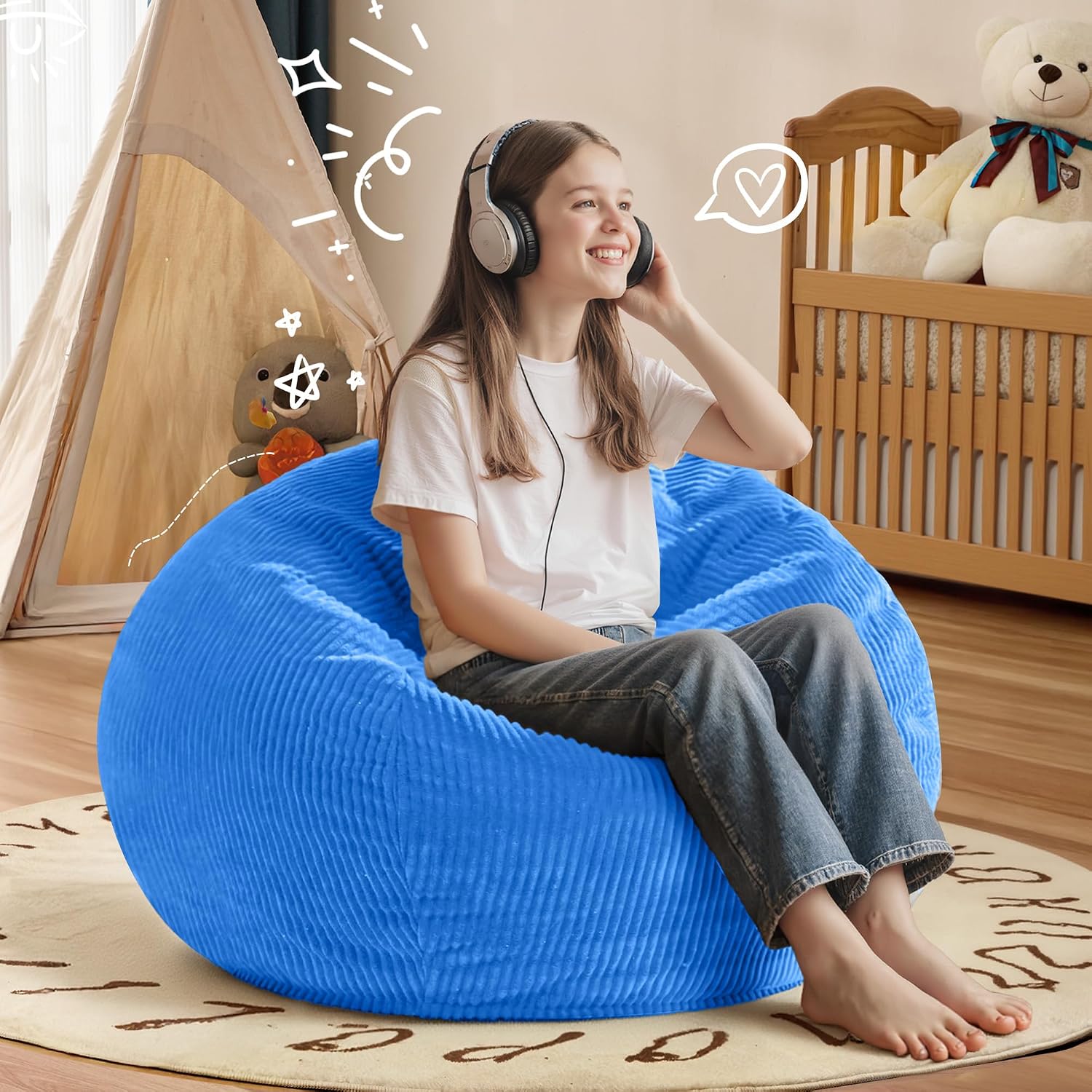2FT Bean Bag Chair: 2' Bean Bags with Memory Foam Filled,Comfy Beanbag Chairs Teardrop Bean Bag Sofa with Corduroy Cover