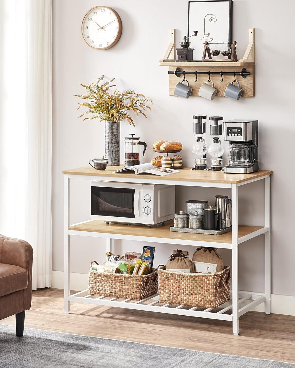 VASAGLE Kitchen Island with 3 Shelves, 47.2 Inches Width Kitchen Shelf with L...