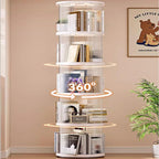 Rotating Bookshelf Tower, 360-Degree Rotating Bookshelves, Small-Space Corner Spinning Bookshelf, Revolving Bookcase Suitable for Bedrooms, Living Rooms, Studies and Offices (Round，White