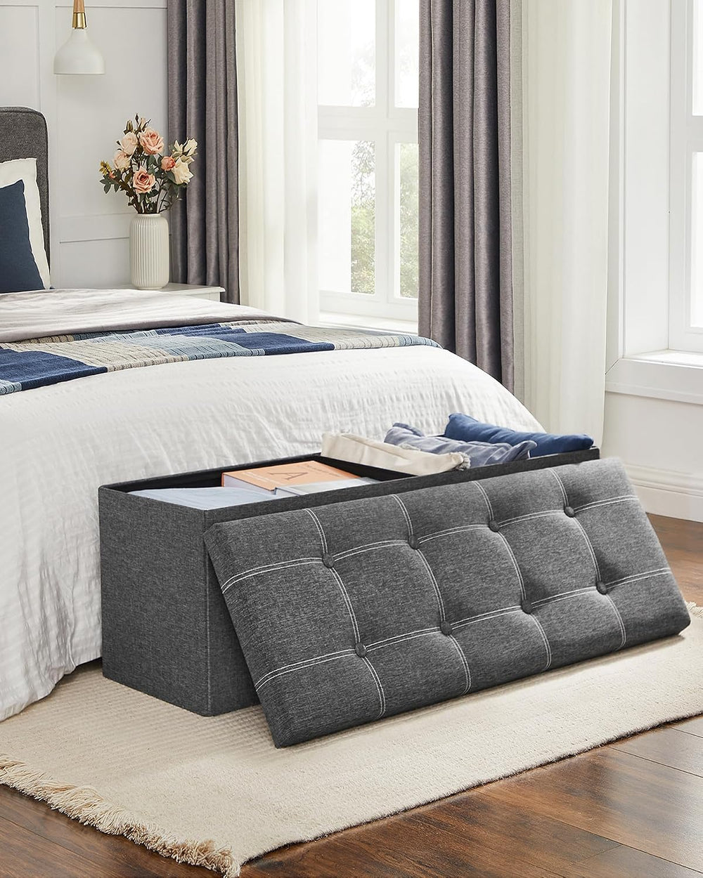 SONGMICS Mazie Collection - 43 Inches Ottoman Storage Bench, 35 Gal. Folding ...