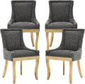 Dining Chairs Set of 4, Kitchen & Dining Room Chairs, Chenille Fabric Upholstered Dinning Chairs, Sillas De Comedor, Nailhead Trim, Metal Legs (Grey, 4 Pcs)