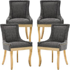 Dining Chairs Set of 4, Kitchen & Dining Room Chairs, Chenille Fabric Upholstered Dinning Chairs, Sillas De Comedor, Nailhead Trim, Metal Legs (Grey, 4 Pcs)