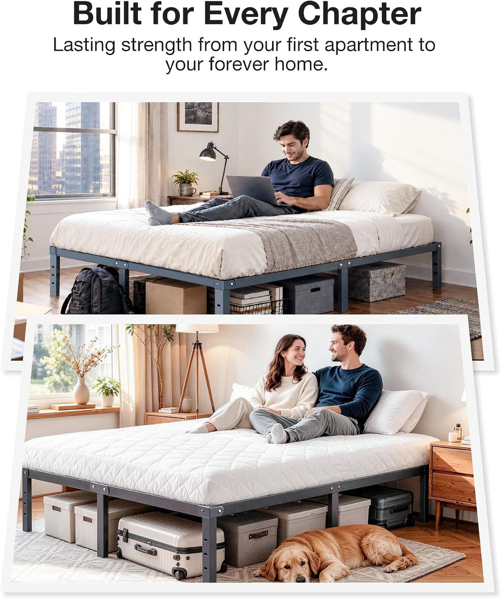 14 In Queen Bed Frame, Metal Platform Bed 15-Minute Solo Setup