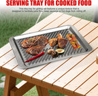 Prep and Serve Sets of 3PCS - Stainless Steel Container for Marinades, Stainless Steel Serving Tray, 2-in-1 Aluminum Defrosting Tray with Plastic Cutting Board, The BBQ Food Prep Grill Set