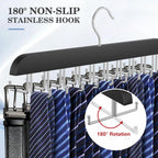Tie Rack Hanger for Closet 20 Foldable Hooks, 1 Pack Wooden Non Slip Large Capacity Space Saving Tie and Belt Organizer with 360° Rotating Hooks for Tank Tops Bras Scarves Hat