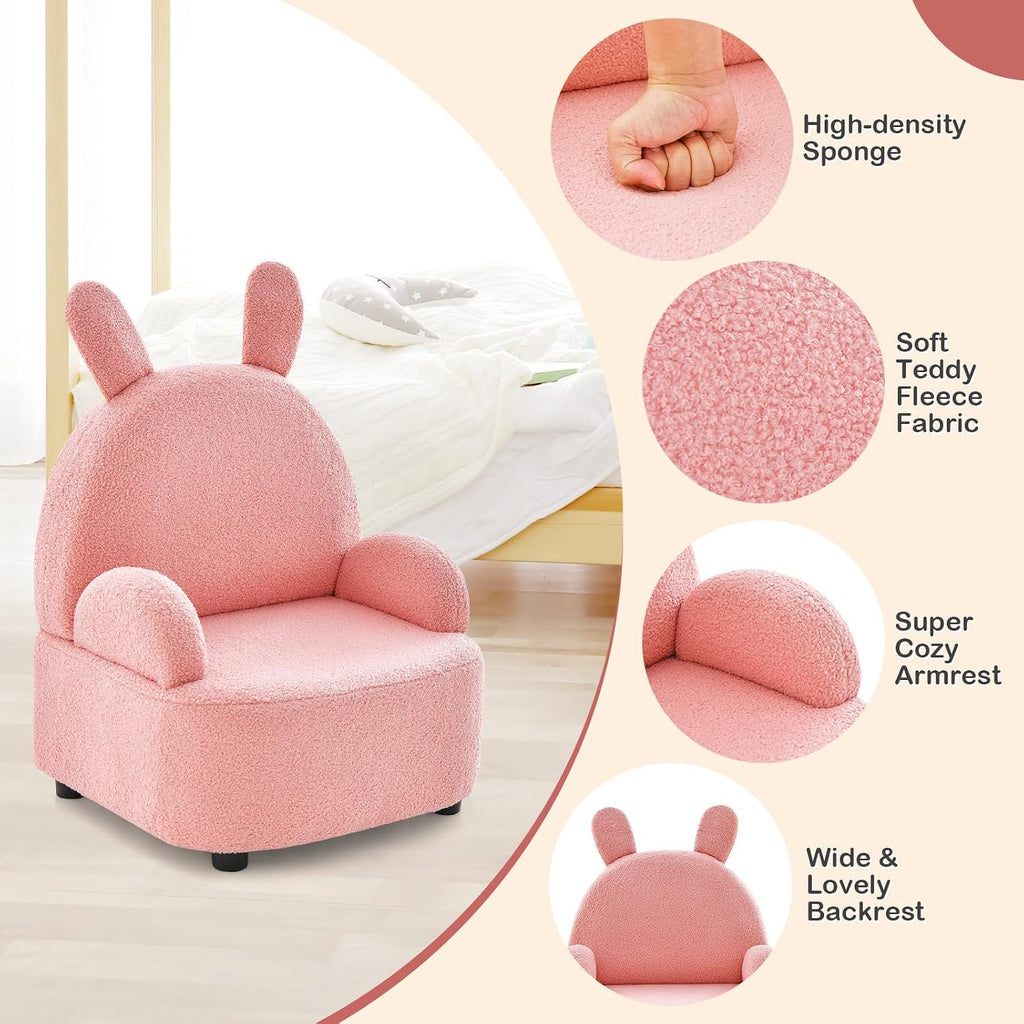 INFANS Kids Sofa with Footstool, 2 Seat Toddler Upholstered Couch, Children Armrest Chair Lounge for Nursery Kindergarten Kids Room Boys Girls, Sturdy Wood Construction Velvet Surface (Rabbit)