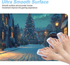 Christmas Winter Village Mouse Pad – 31.5" x 11.8" Large Extended Desk Mat with Black Cat and Christmas Tree Scene – Cozy Holiday Design, Non-Slip Base, Smooth Surface for Home & Office