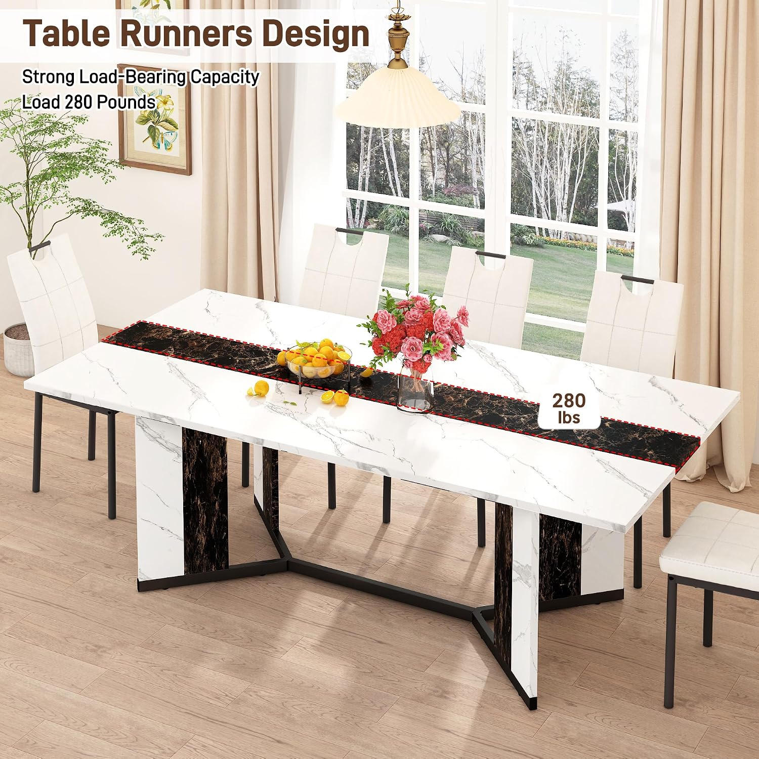 7-Piece Dining Table Set for 4 6 People, 71" Large Long Wooden Kitchen Table with 6 Cushion Chairs W/Waterproof Tabletop, Farmhouse Rectangular Dinner Table for Dining Room,Kitchen,Easy Clean