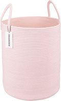 XUANGUO Cotton Rope Laundry Basket Hamper for Girls Kids Baby Nursery Pink | Large Nursery Hamper Bin and Woven Storage Basket for Living Room Girls Room Boho Tall Rope Baskets for Blankets Toys