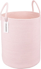 XUANGUO Cotton Rope Laundry Basket Hamper for Girls Kids Baby Nursery Pink | Large Nursery Hamper Bin and Woven Storage Basket for Living Room Girls Room Boho Tall Rope Baskets for Blankets Toys