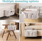 Bedside Caddy / Bedside Storage Organizer Hanging Bag with Three Options,Suitable for home beds, sofas, and dormitory beds—can hold magazines, books, phones, iPads, remote controls. (White)