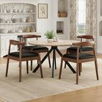 Farini Mid Century Modern Dining Chairs Set of 4, Solid Wood Frame Kitchen Chairs with PU Leather Upholstered Seat for Dining Room & Breakfast Nook，Walnut-Black
