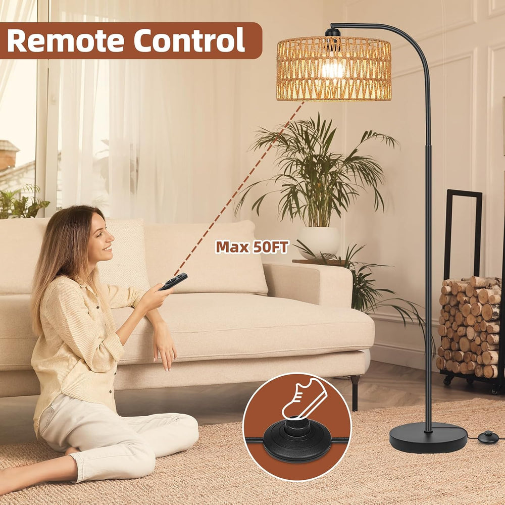 Rattan Floor Lamps for Living Room with Dimmable 9W LED Bulb Farmhouse