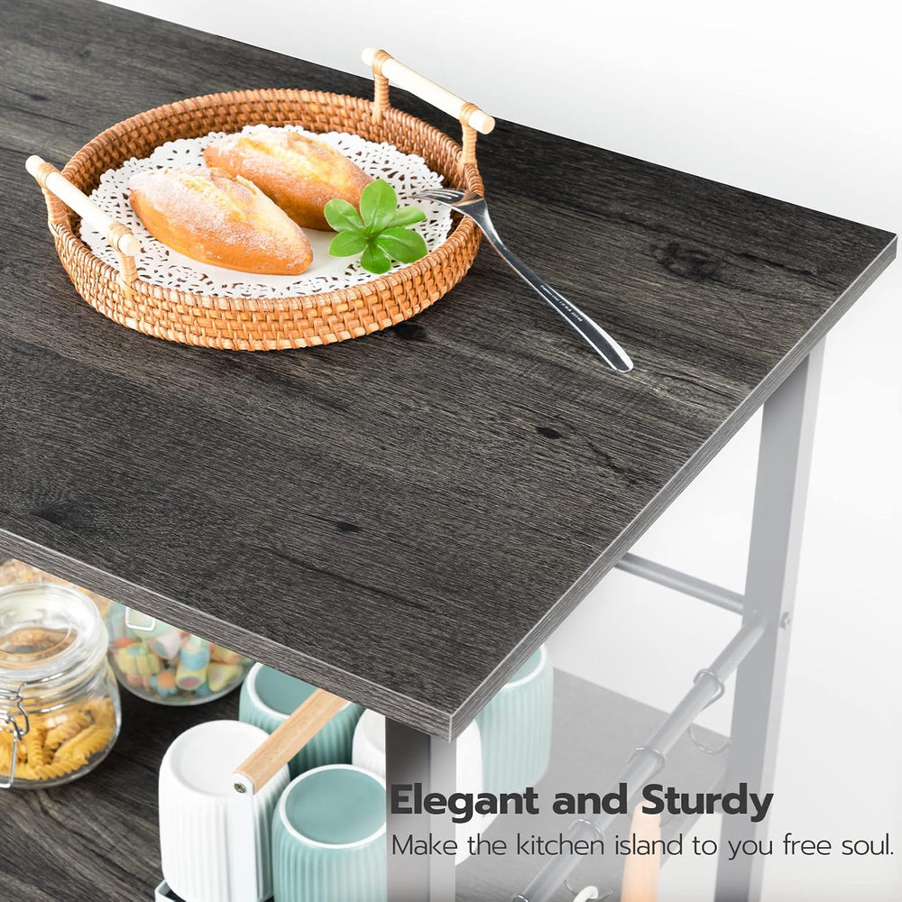 HOOBRO Kitchen Island with Storage,Industrial Kitchen Island on Wheels and Si...