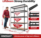HOMEDANT 5 Tier Storage Shelves Adjustable Laminated Boltless Garage Metal Shelving Unit Heavy Duty Utility Rack Shelf Warehouse Pantry Closet Kitchen (1, (L) 48.1" W, Black)