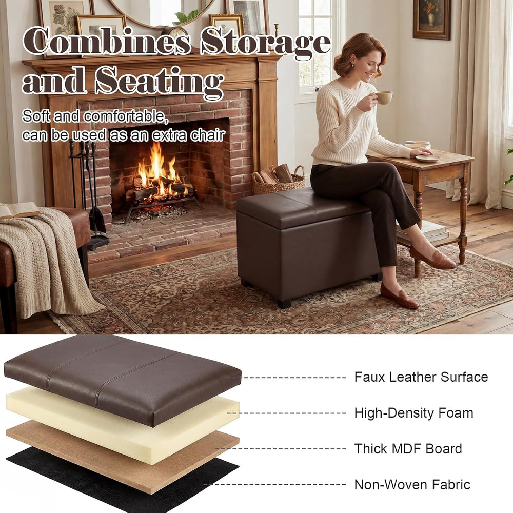 Joveco 24" Leather Storage Ottoman Bench, Rectangle Foot Rest Stool for ...