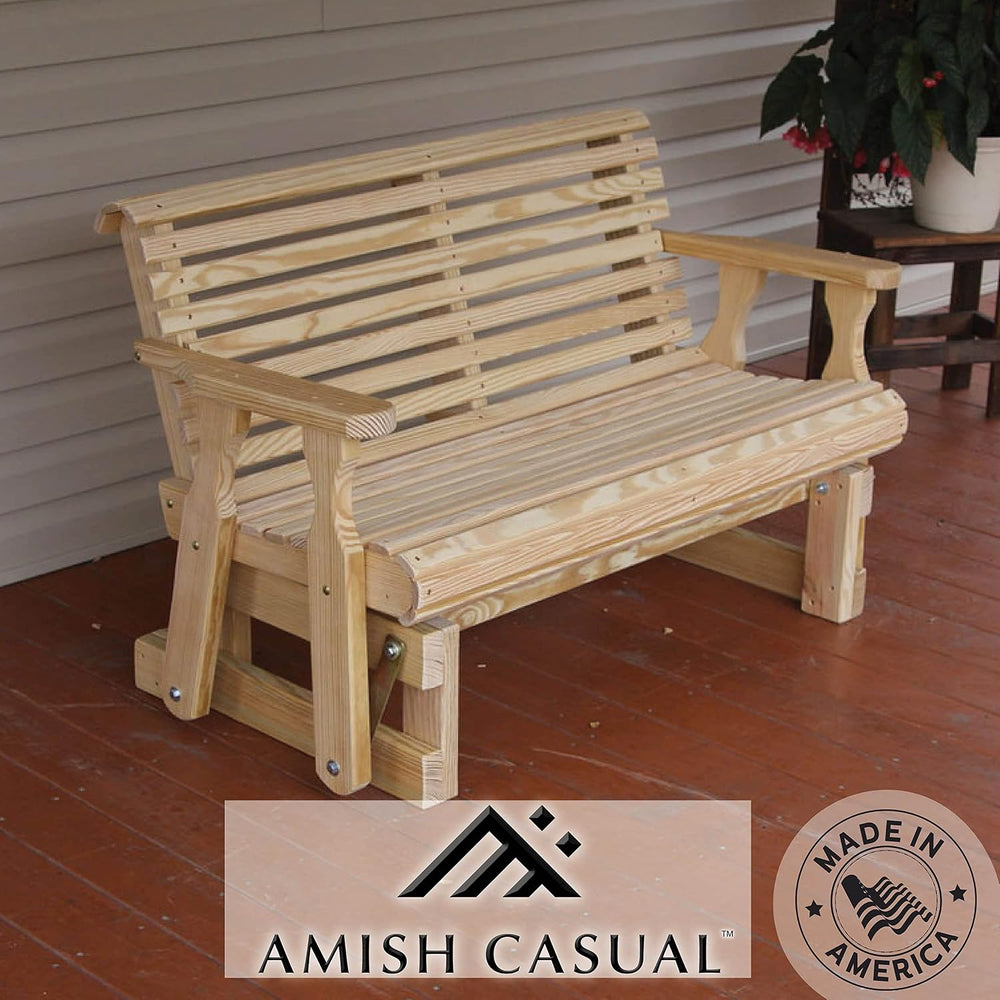 Amish Heavy Duty 800 Lb Roll Back Pressure Treated Porch Glider (4 Foot, Unfi...