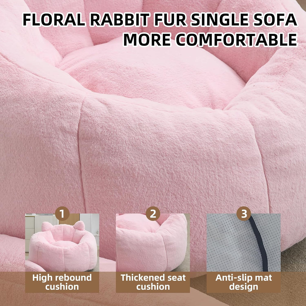 YISHENG Faux Fur Bean Bag Chairs, Cat Design，Large Bean Bag Couch for Adults,Stuffed Single Sofa Chair Comfy Giant Bean Bag Chair with Spacious Design for Playing or Bedroom,Reading Pink