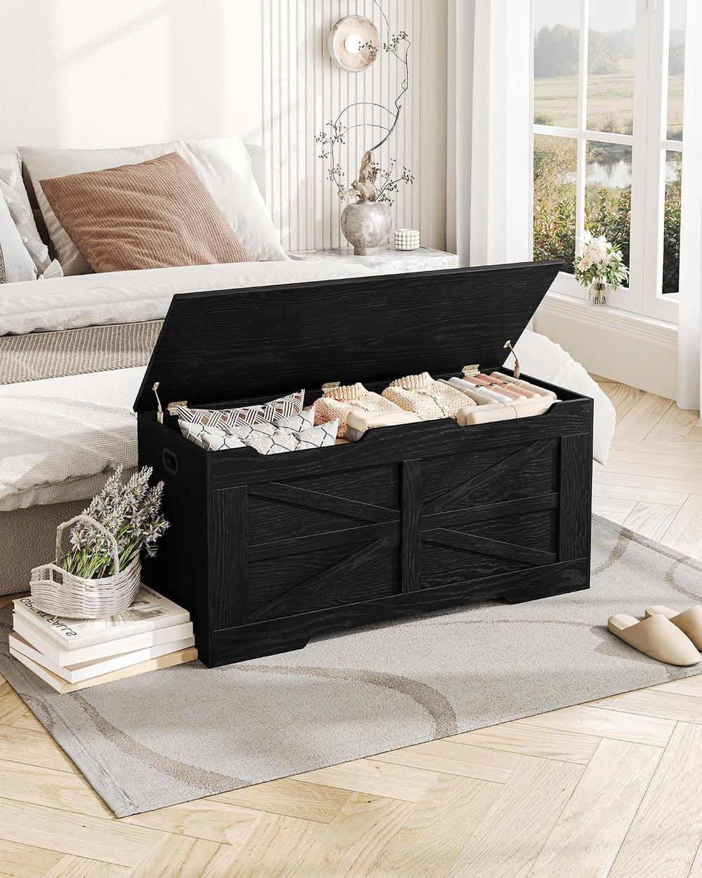 Hzuaneri 39" Modern Storage Chest | 50 Gal | 330lb Seat | Black | Soft-C...