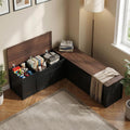 Kikihouse L-Shaped Corner Storage Bench with Cushion, Backless Wood Bench with Hidden Storage, for Dining Nook, Kitchen, Entryway, Cloakroom (White+Walnut (No Cushion))