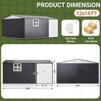 Polar Aurora 12X14 FT Outdoor Storage Shed with Windows, Metal Garden Shed with Updated Lockable Doors and Frame Structure, Large Tool Sheds for Backyard Garden Patio Lawn,Black