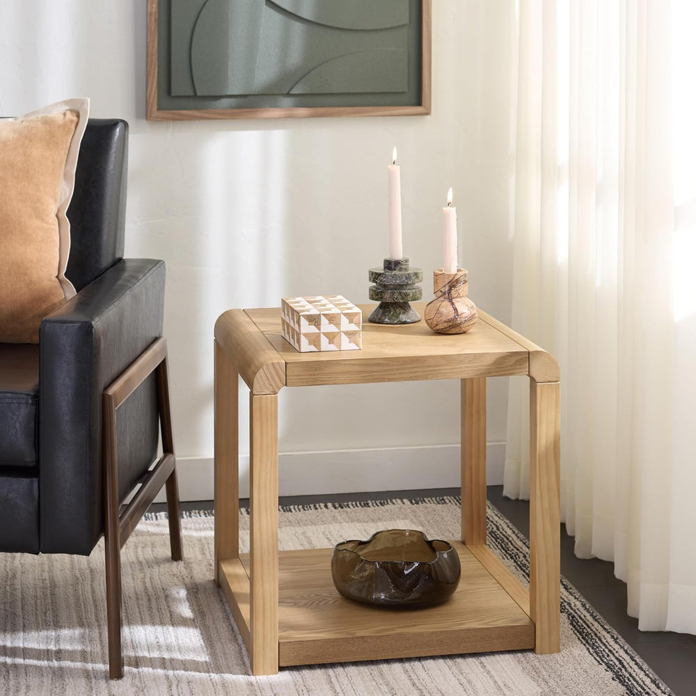 SAFAVIEH Home Collection - Omara Square Side Table, Natural Brown Wood with L...
