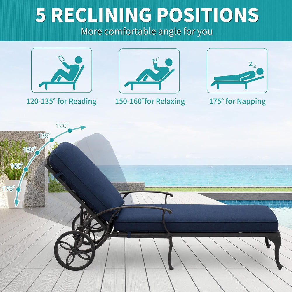 HOMEFUN Chaise Lounge Chair Outdoor - Poolside Chairs Set of 2 with Cushion C...