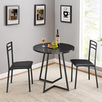 VECELO Small Round Dining Table Set for 2, Heavy-Duty Metal Frame & Upholstered Chair for Breakfast Nook, Kitchen, and Small Space, Black