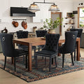 Velvet Upholstered Dining Chairs Set of 6, Modern Style Kitchen Side Chairs with Nailhead Trim and Wood Legs,Metal Pulling Ring for Dining Room Living Room(Black,Set of 6)