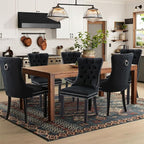 Velvet Upholstered Dining Chairs Set of 8, Modern Style Kitchen Side Chairs with Nailhead Trim and Wood Legs,Metal Pulling Ring for Dining Room Living Room(Black)