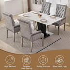 Velvet Dining Chair with Arms, Upholstered Tufted High Back Dining Room Chairs, Accent Armchair with Chrome Leg and Nailhead Trim, Kitchen Dining Living Room, Grey