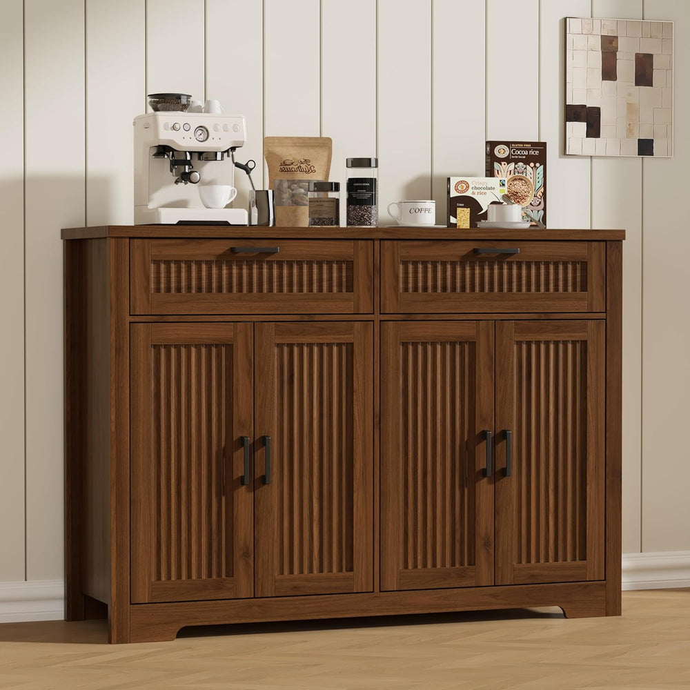 Buffet Cabinet with 2 Storage Drawers, Farmhouse Coffee Bar Table with Storag...