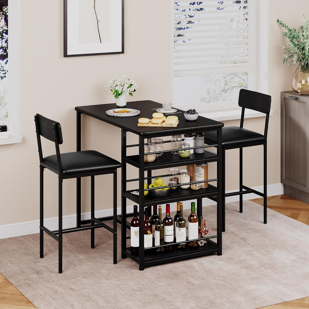 3-Piece Small Bar Table and Chairs Set for 2,Small Dining Table with 2 PU Cus...