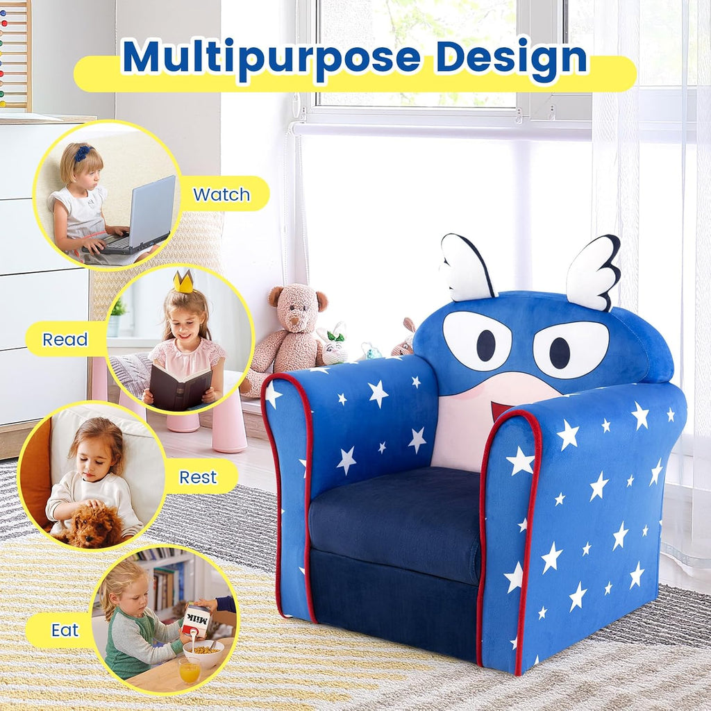 Costzon Kids Couch, Children's Sofa Armrest Chair with Pattern, Toddler Furniture w/Sturdy Wood Construction, Preschool, Lightweight Kids Couch Sofa Chair for Boys & Girls Gifts, Flyman